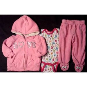 Girl's Size 12 M 3 Pc Pink Sequined "LOVE" Hooded Jacket, Top & Velour Owl Pants
